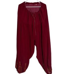 Burgundy Red Gold Embroidered Dhoti Pants Indian Salwar Harem Pants Size 22